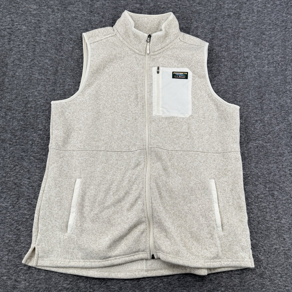 LL Bean Womens Sweater Fleece Vest 1X Plus Cream Sherpa Lined Full Zip Katahdin